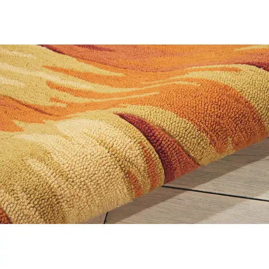 8' Brown Orange and Yellow Botanical Leaves Hand Carved Handmade Runner Rug Photo 4