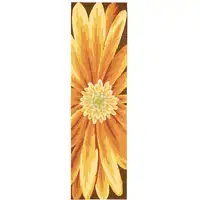 Photo of 8' Brown Orange and Yellow Botanical Leaves Hand Carved Handmade Runner Rug