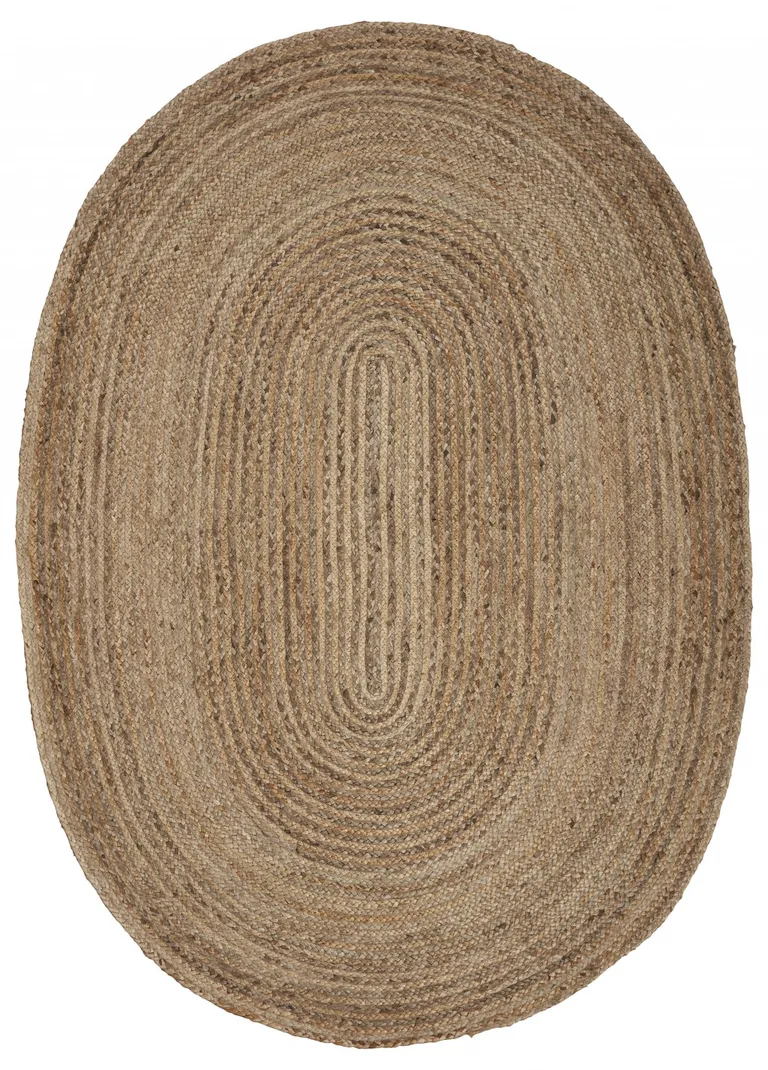 7' Brown Oval Shaped Jute Area Rug Photo 1