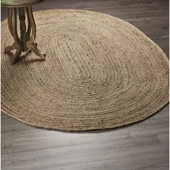 7' Brown Oval Shaped Jute Area Rug Photo 7