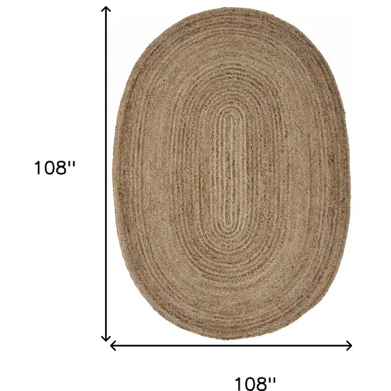 9' Brown Oval Shaped Jute Area Rug Photo 8