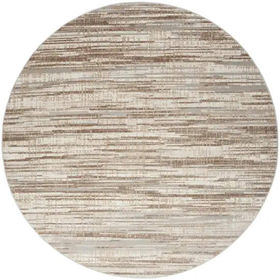 8' Brown Round Abstract Power Loom Area Rug Photo 1