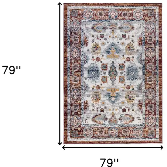 6' Brown Round Floral Power Loom Area Rug Photo 8