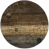 Photo of 8' Brown Round Floral Power Loom Stain Resistant Area Rug