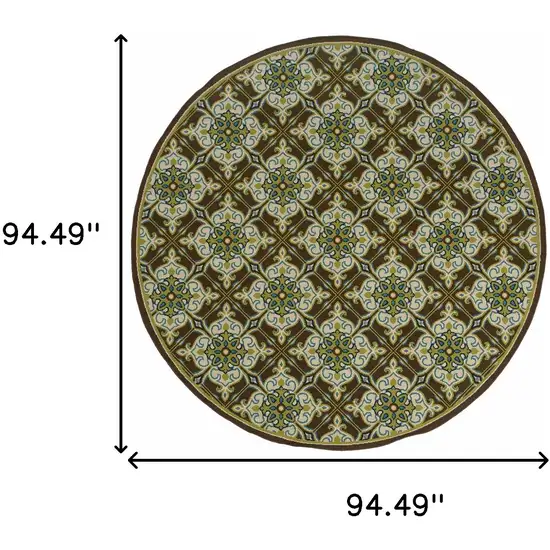 8' Brown Round Floral Stain Resistant Indoor Outdoor Area Rug Photo 4