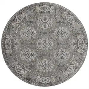 Photo of 6' Brown Round Medallion Power Loom Area Rug