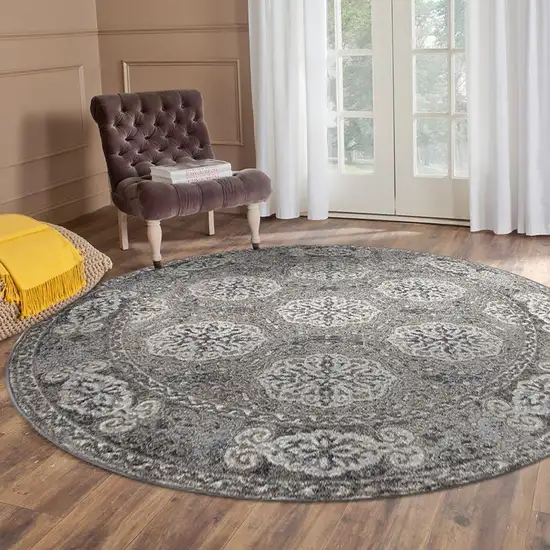 6' Brown Round Medallion Power Loom Area Rug Photo 4