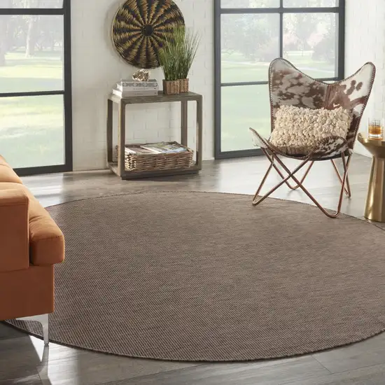 8' Brown Round Power Loom Area Rug Photo 4