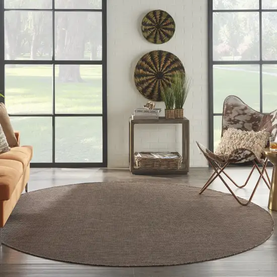 8' Brown Round Power Loom Area Rug Photo 5