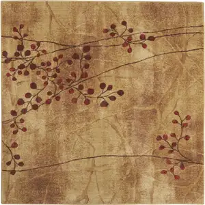 Photo of 7' Brown Square Floral Power Loom Area Rug