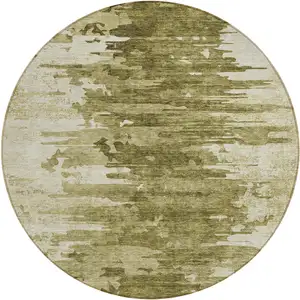 Photo of 8' Brown Taupe And Beige Round Abstract Washable Indoor Outdoor Area Rug