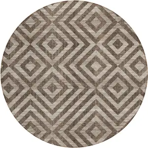 Photo of 8' Brown Taupe And Beige Round Geometric Washable Indoor Outdoor Area Rug