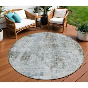 Photo of 8' Brown Taupe And Gray Round Abstract Washable Indoor Outdoor Area Rug