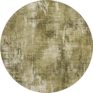 Photo of 8' Brown Taupe And Ivory Round Abstract Washable Indoor Outdoor Area Rug