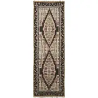 Photo of 8' Brown Yellow And Green Wool Floral Hand Knotted Distressed Stain Resistant Runner Rug With Fringe