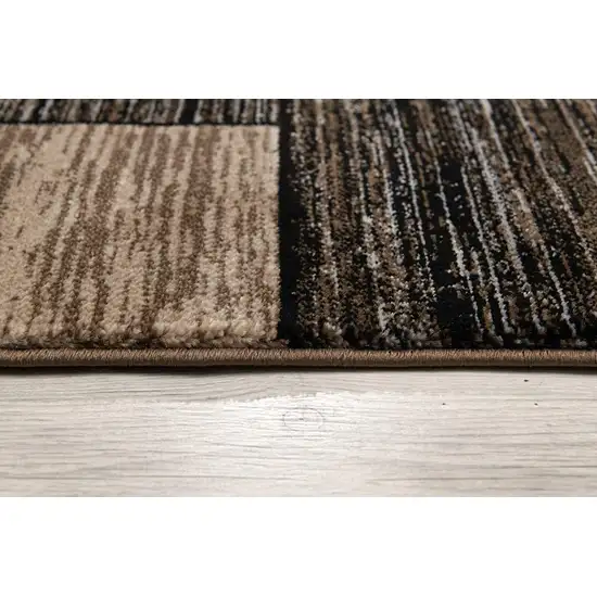 8' Brown and Black Abstract Power Loom Runner Rug Photo 9