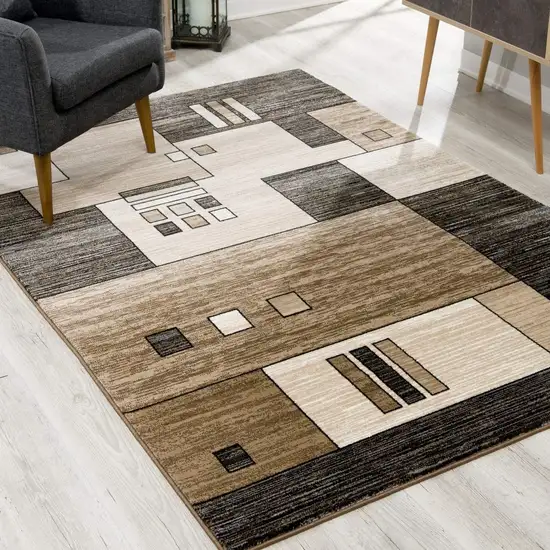 8' Brown and Black Abstract Power Loom Runner Rug Photo 6