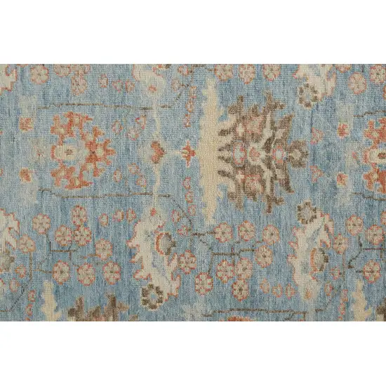 8' Brown and Blue Wool Oriental Hand Knotted Runner Rug Photo 4