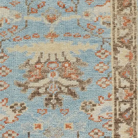 8' Brown and Blue Wool Oriental Hand Knotted Runner Rug Photo 3