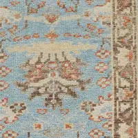 Photo of 8' Brown and Blue Wool Oriental Hand Knotted Runner Rug