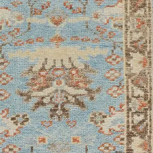 Photo of 8' Brown and Blue Wool Oriental Hand Knotted Runner Rug