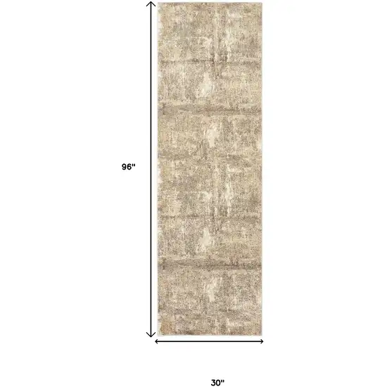 8' Brown and Ivory Abstract Distressed Runner Rug Photo 3