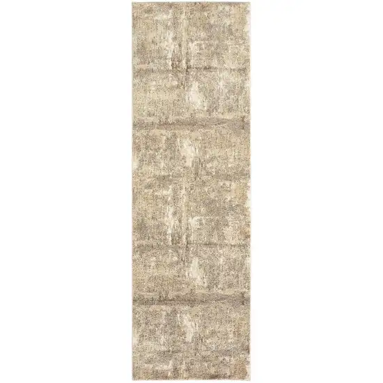 8' Brown and Ivory Abstract Distressed Runner Rug Photo 4