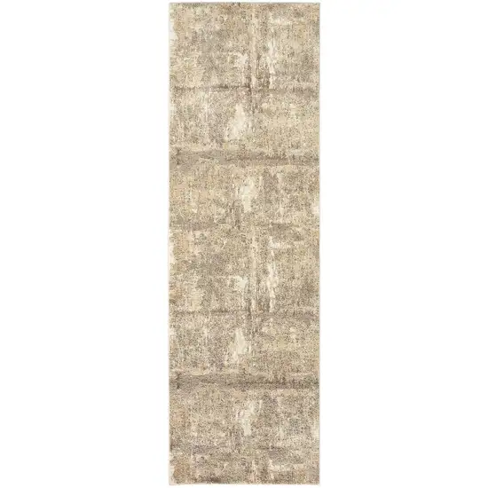 8' Brown and Ivory Abstract Distressed Runner Rug Photo 2