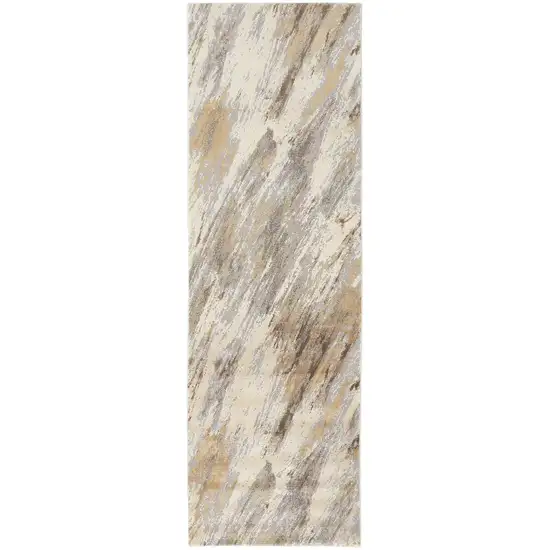 8' Brown and Ivory Abstract Distressed Runner Rug Photo 2