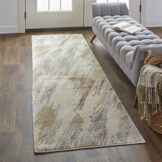 8' Brown and Ivory Abstract Distressed Runner Rug Photo 6