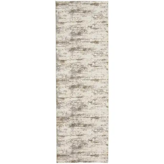 8' Brown and Ivory Abstract Distressed Runner Rug Photo 4