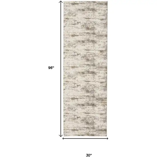 8' Brown and Ivory Abstract Distressed Runner Rug Photo 3