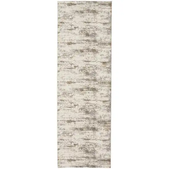 8' Brown and Ivory Abstract Distressed Runner Rug Photo 2