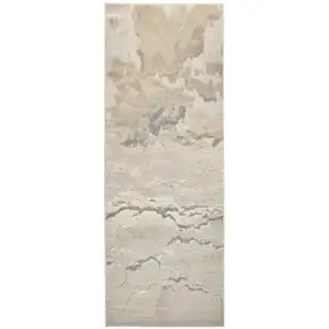 Photo of 8' Brown and Ivory Abstract Power Loom Runner Rug