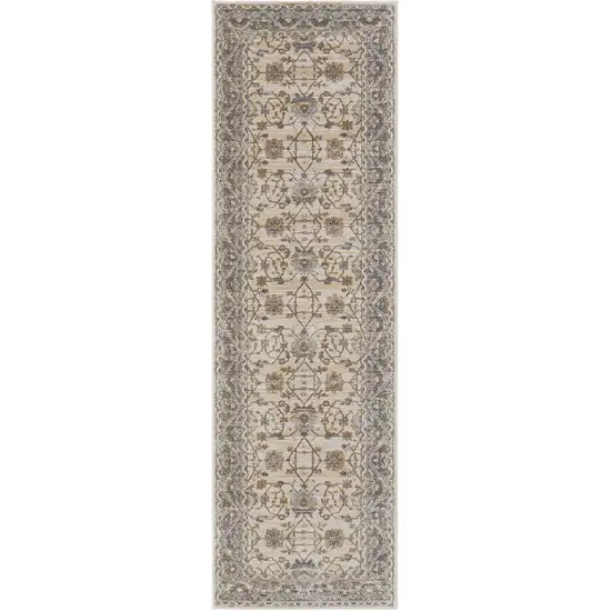 8' Brown and Ivory Oriental Power Loom Distressed Runner Rug Photo 4