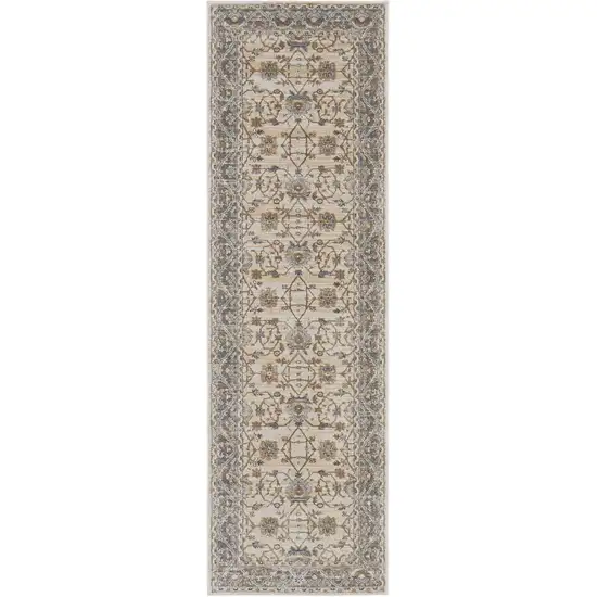 8' Brown and Ivory Oriental Power Loom Distressed Runner Rug Photo 2