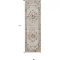 Photo of 8' Brown and Ivory Oriental Power Loom Distressed Runner Rug