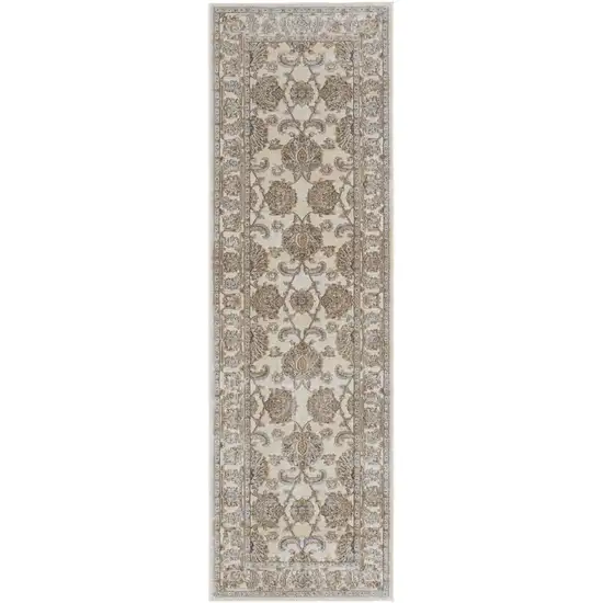 8' Brown and Ivory Oriental Power Loom Distressed Runner Rug Photo 4