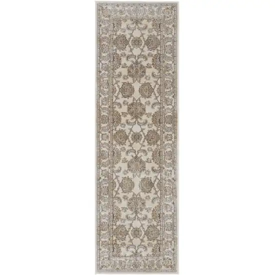 8' Brown and Ivory Oriental Power Loom Distressed Runner Rug Photo 2