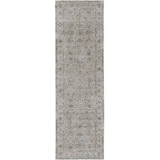 8' Brown and Ivory Oriental Power Loom Distressed Runner Rug Photo 2