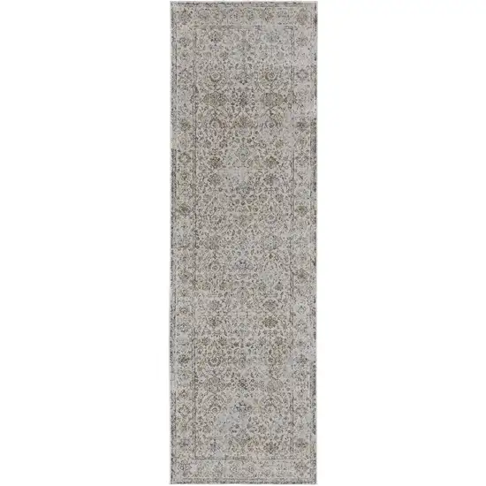 8' Brown and Ivory Oriental Power Loom Distressed Runner Rug Photo 4