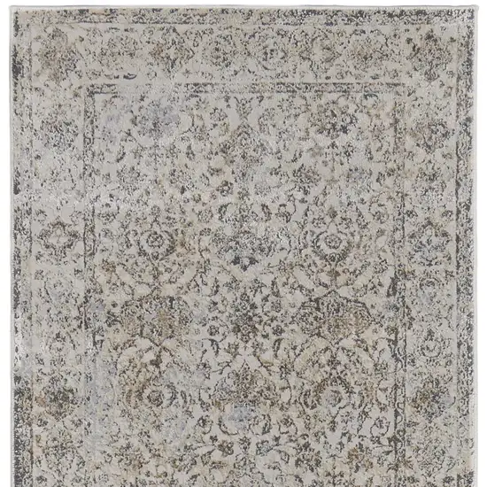 8' Brown and Ivory Oriental Power Loom Distressed Runner Rug Photo 5