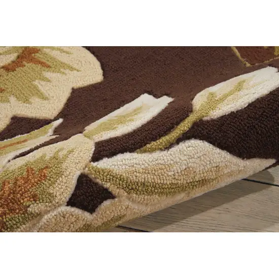 8' Brown and Orange Botanical Leaves Hand Carved Handmade Runner Rug Photo 4