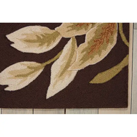 8' Brown and Orange Botanical Leaves Hand Carved Handmade Runner Rug Photo 6