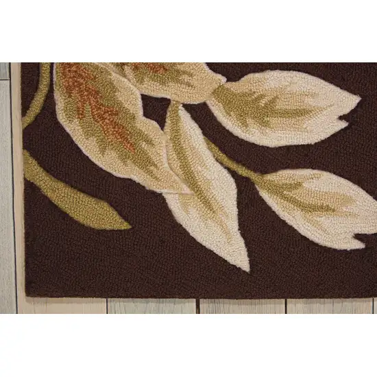 8' Brown and Orange Botanical Leaves Hand Carved Handmade Runner Rug Photo 3