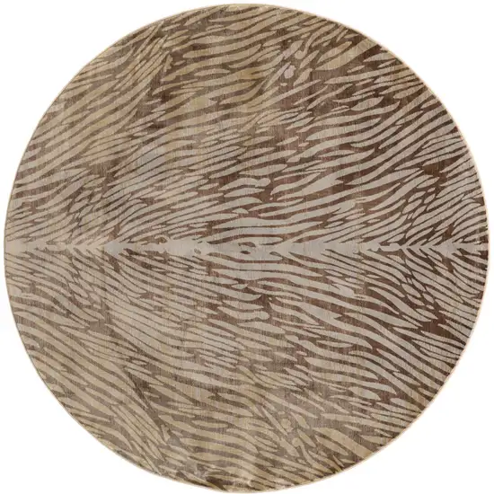 8' Brown and Tan Animal Print Power Loom Round Rug Photo 2