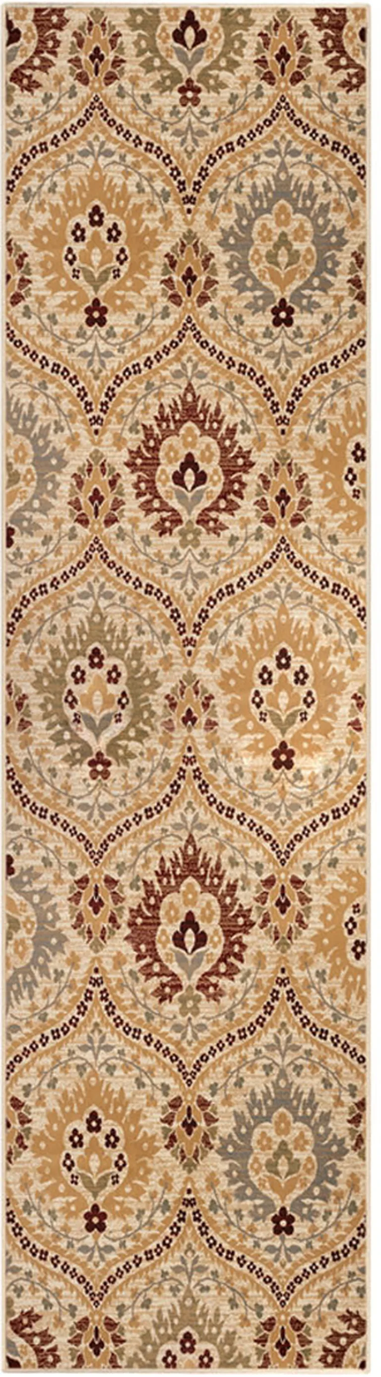 8' Camel Gray And Rust Floral Stain Resistant Runner Rug Photo 1