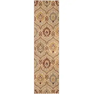 Photo of 8' Camel Gray And Rust Floral Stain Resistant Runner Rug