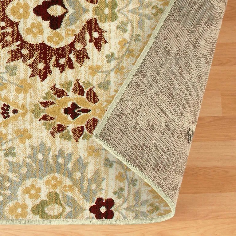 8' Camel Gray And Rust Floral Stain Resistant Runner Rug Photo 5