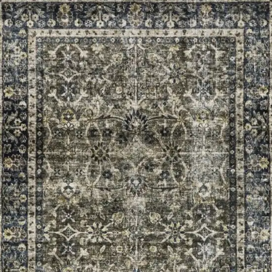 8' Charcoal And Blue Oriental Distressed Runner Rug Photo 7